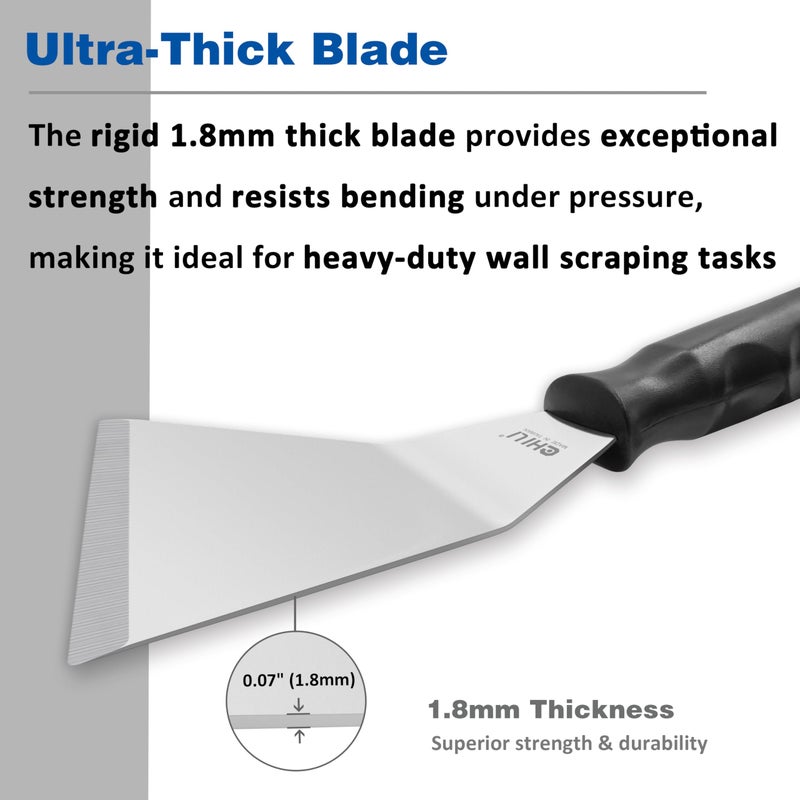 CHILI TOOLS 4 Inch Bent Stainless Steel Chisel Pole Scraper - Heavy Duty Wall Scraper, Paint Wallpaper Putty Adhesive Removal, Popcorn Ceiling Drywall Repair, Fits CHILI Extension Pole, Made In Taiwan - Image 4